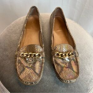 Stuart Weitzman Snake Embossed Holographic Moccasin Loafers Sz 9.5